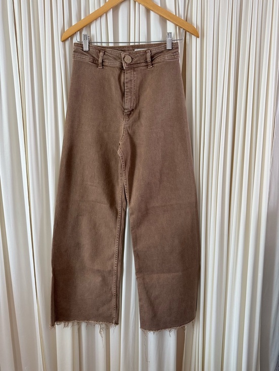 Zara Denim - Zara Blue Denim High Waist‎ Marine Sailor Flare Wide-Leg Jeans Size 2 Tan Brown